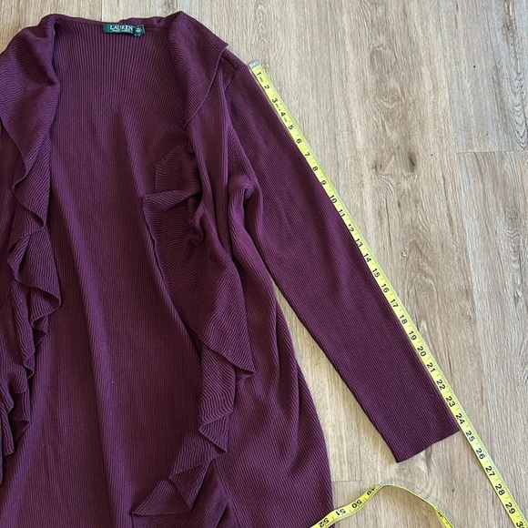 Lauren Ralph Lauren Maroon Burgundy Red long sleeve cardigan open sweater - Picture 10 of 11